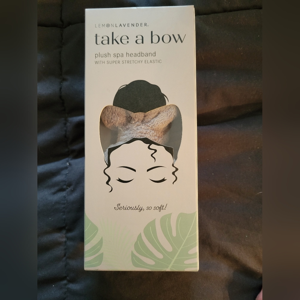 Lemon lavender take a bow plush spa headband grey